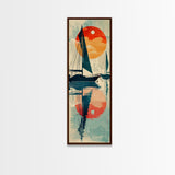 Serene Sunset Sailing Skinny Art Tall Art Japanese Ukiyo-e Inspired Ocean Framed Canvas Print for Home and Office Decor