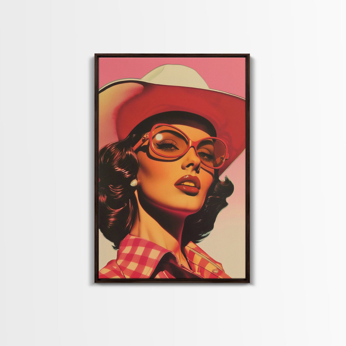 Stylish Cowgirl with Sunglasses | Framed Canvas Print | Western Wall Art | Living Room Decor | Rustic Home Decor