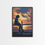 Silhouette of Cowboy at Sunset Framed Canvas Print - Vibrant Western Decor, Stunning Wall Art for Living Room, Bedroom