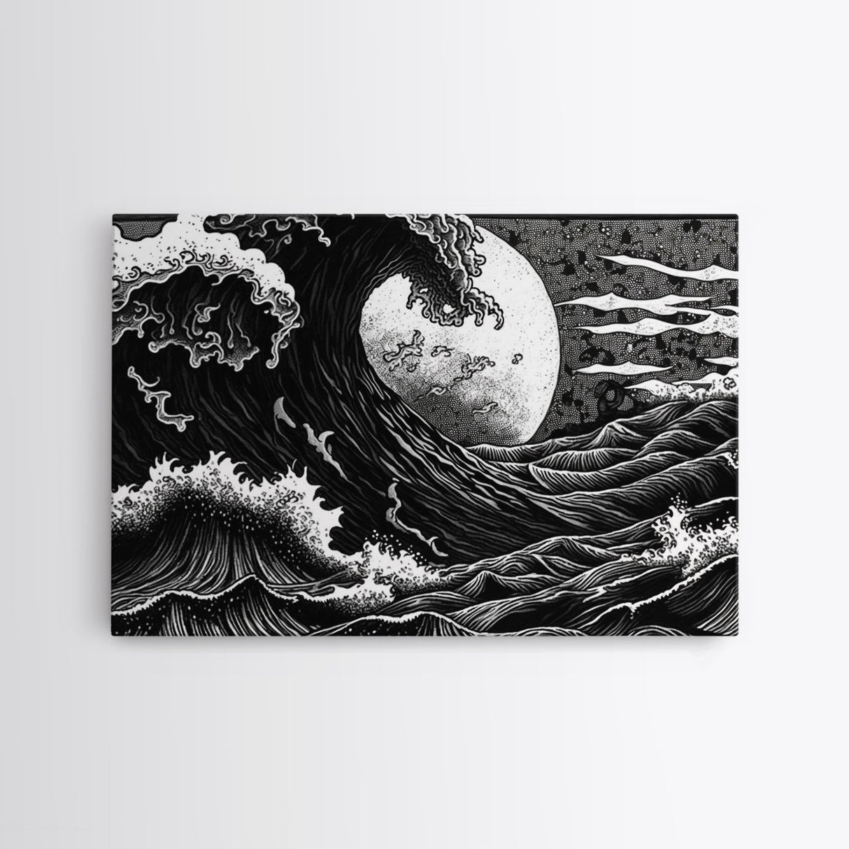 Ocean Wave Wall Art Framed Canvas Print, Unique Wall Art, Hokusai Inspired Japanese Style Wall Art, Oversized Art Ocean Print, Retro Art