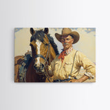 Wild West Cowboy Art, Framed Canvas Print, Cowboy Art Print, Western Art Print, Western Cowboy Gift, Retro Cowboy Decor, Western Cowboy