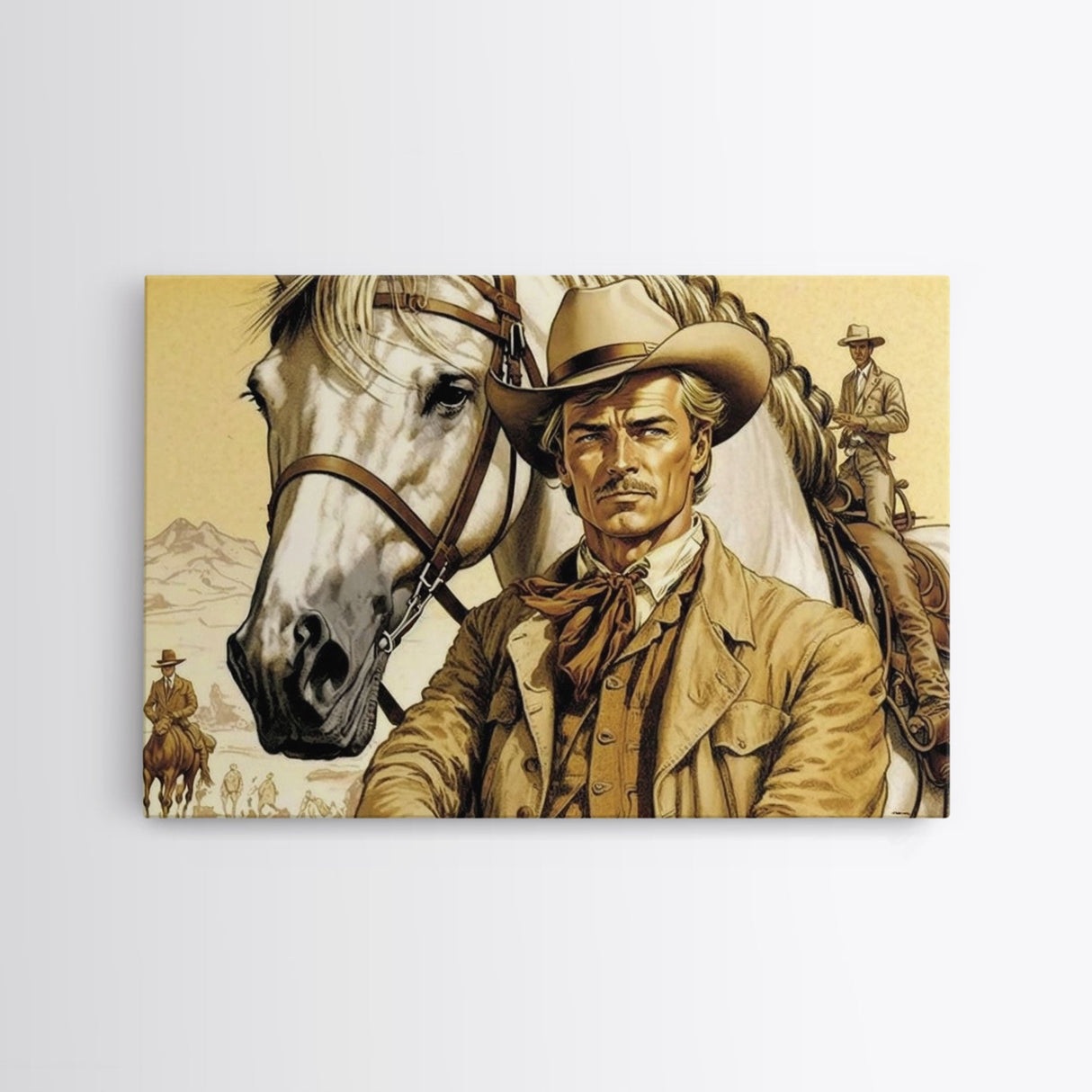 Old Timey Wild West Cowboy Oil Painting Print, Southwestern Western Room Decor, Cowboy Wall Art, Modern Eclectic Kitsch Home Decor