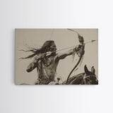 Native American Photo Art, Framed Canvas Print, Bow & Arrow Wall Art, Wild West Decor, Western Art, Country Rustic Wall Art, Metal Art