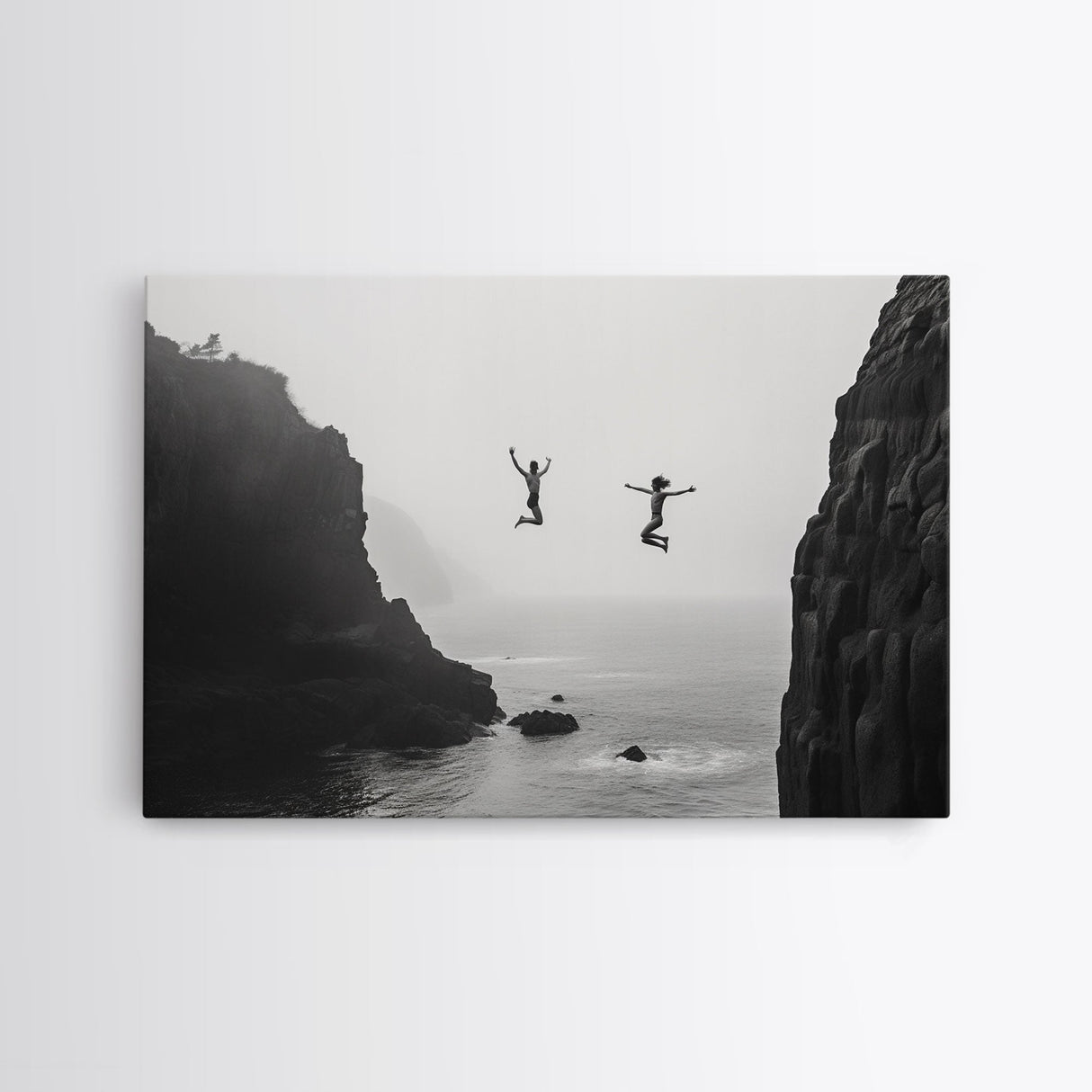 The Dive - Fine Art Black and White Print - Wood Framed Canvas or Metal Print - Cliff Diving In The Ocean - Lifestyle Minimalist Home Decor