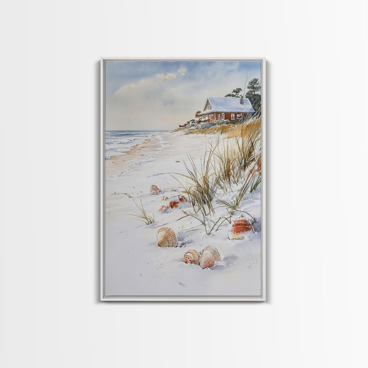 Christmas On A Snow Capped Beach, Wood Framed Wall Art, Rustic Christmas Decor, Tropical / nautical Christmas Art