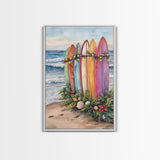 Surf Board Christmas, Framed Canvas Print, Beautiful Trendy Christmas Wall Art With Wood Frame, 2024 Xmas Decor, Christmas 2024