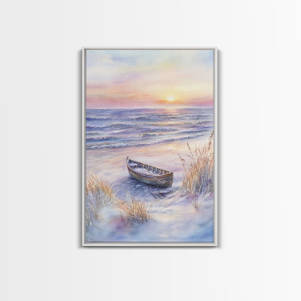 Abandoned Canoe On The Beach, Framed Canvas Print, Nautical Decor, Christmas Outdoor Decor, Christmas Prints Wall Art