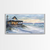 Beach Christmas decor Framed Canvas Print winter wonderland cabin Christmas vacation decor coastal Christmas wall art holiday gift idea