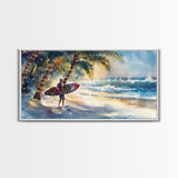 Surfer Christmas Tropical Canvas Print | Beach Christmas Art | 2024 Holiday Wall Art | Tropical Christmas Home Decor Gift Idea Coastal Decor