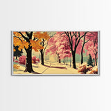 Autumn Park Path Framed Canvas Print, Warm Fall Trees and Pathway Wall Art, Seasonal Fall Home Decor, Farmhouse Gift Idea, Holiday Wall Art