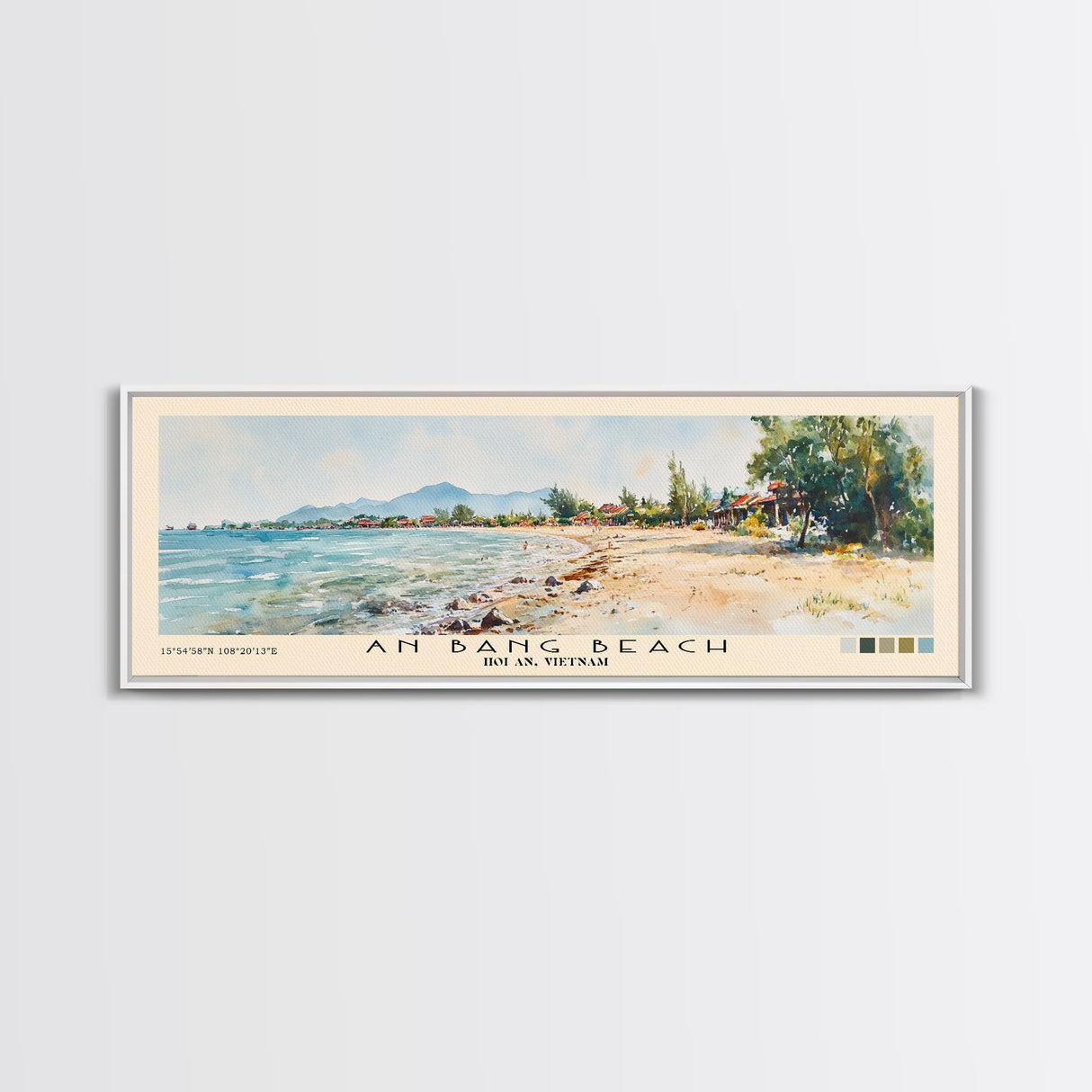 An Bang Beach, Hoi An, Vietnam Watercolor Beach Print, Vacation Gift, Hoi An, Vietnam Wall Art, Framed Canvas Print, Framed Beach Painting