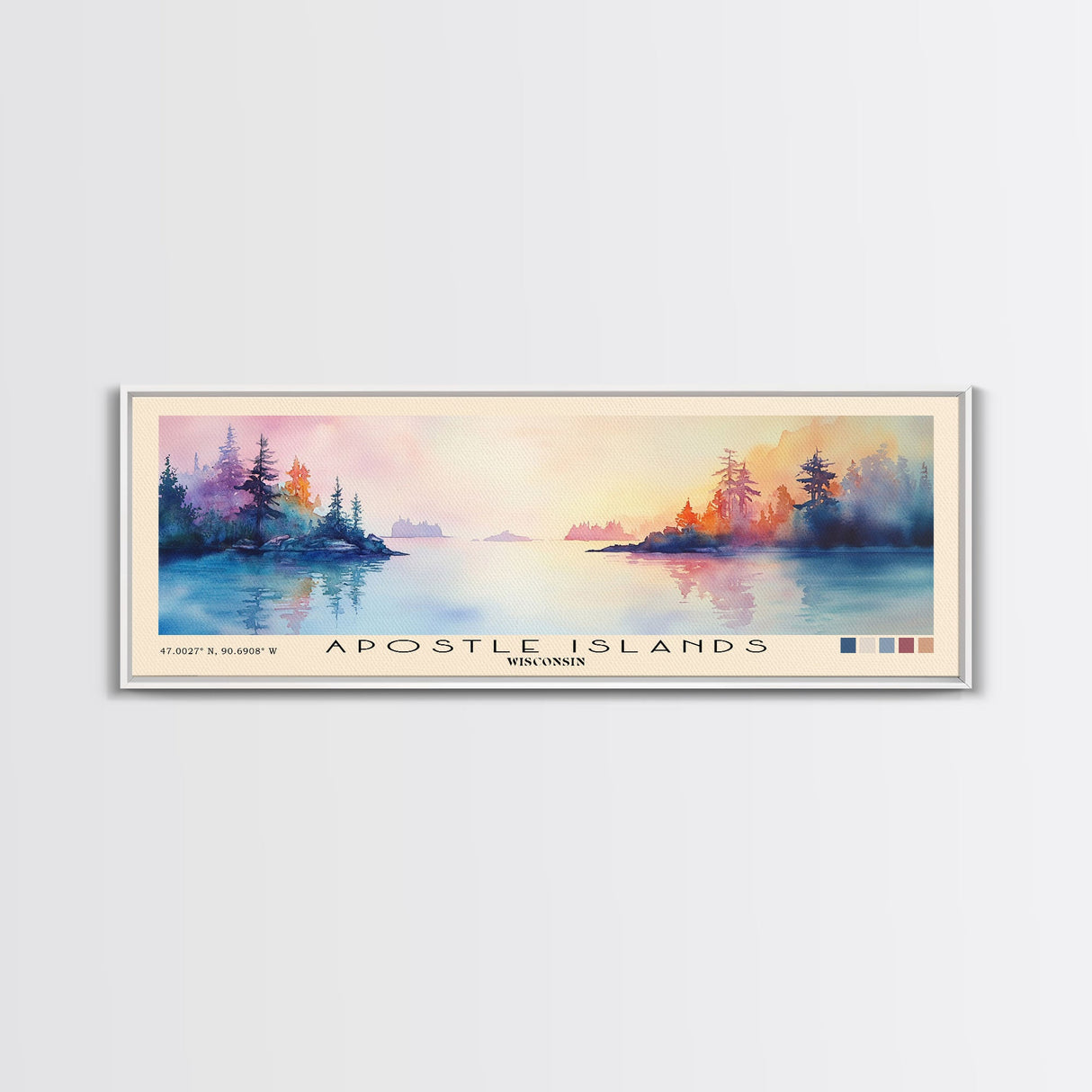 Apostle Islands, Wisconsin Watercolor Print, Vacation Gift, Wisconsin Wall Art, Beach Painting, Beach Decor, Large Wall Art, Wood Frame Art