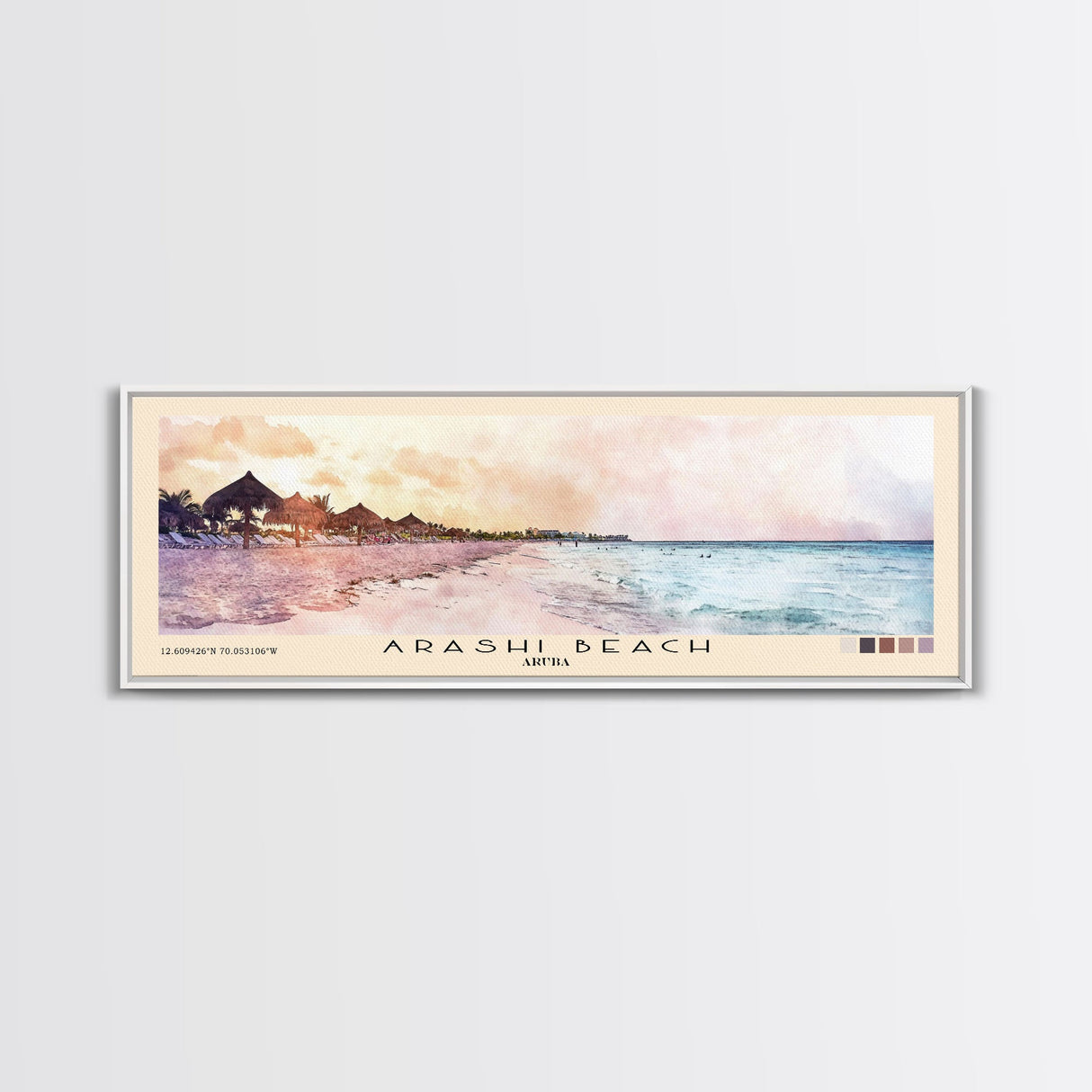 Arashi Beach, Aruba Watercolor Beach Print, Vacation Gift, Aruba Wall Art, Framed Canvas Print, Framed Beach Painting