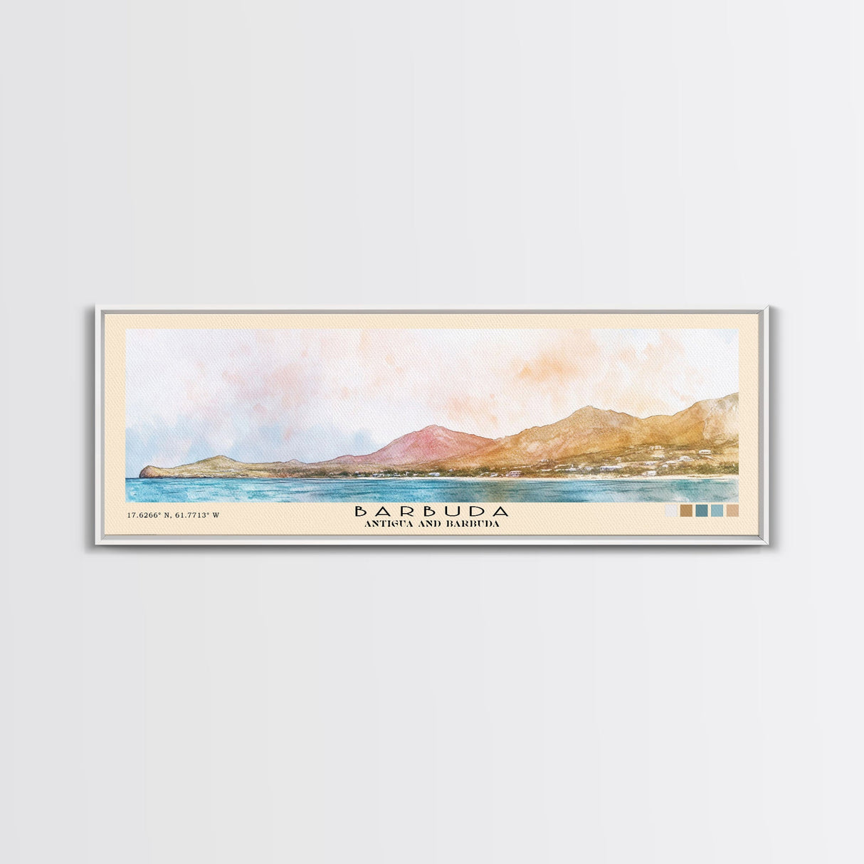 Barbuda, Antigua and Barbuda Watercolor Beach Print, Vacation Gift, Antigua and Barbuda Wall Art, Framed Canvas Print, Framed Beach Painting