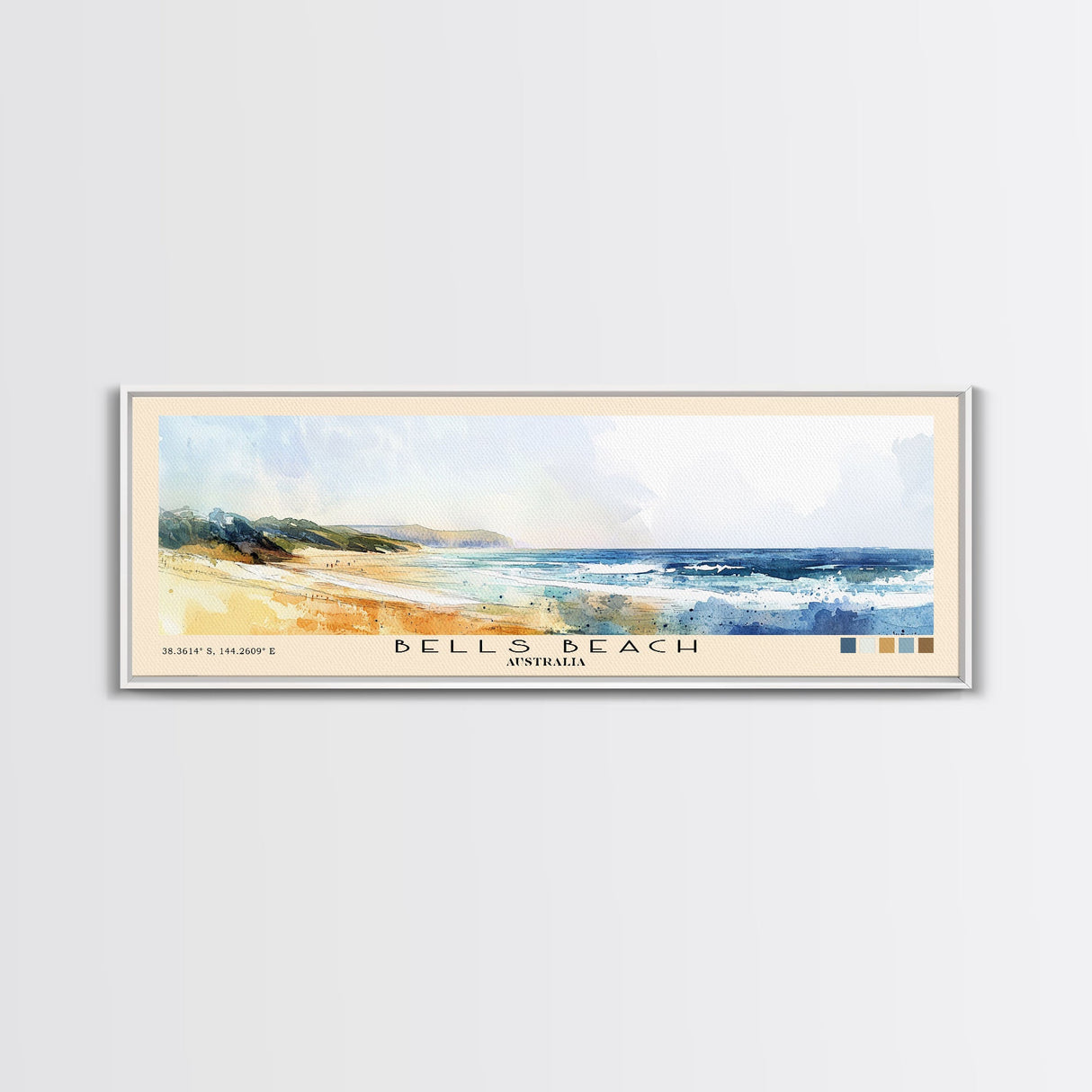 Bells Beach, Australia Watercolor Beach Print, Vacation Gift, Australia Wall Art, Framed Canvas Print, Framed Beach Painting