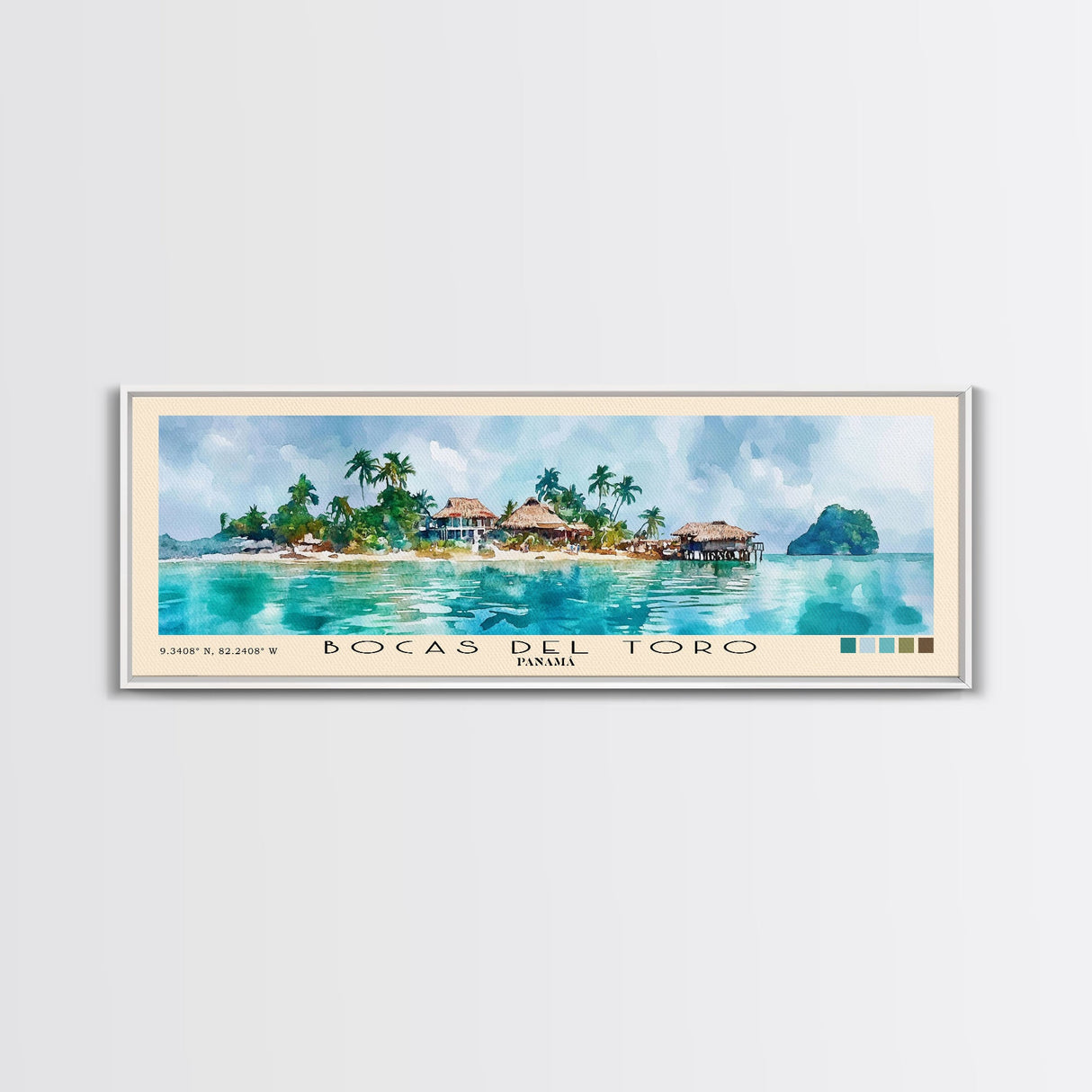 Bocas del Toro , Panamá Watercolor Beach Print, Vacation Gift, Panamá Wall Art, Framed Canvas Print, Framed Beach Painting