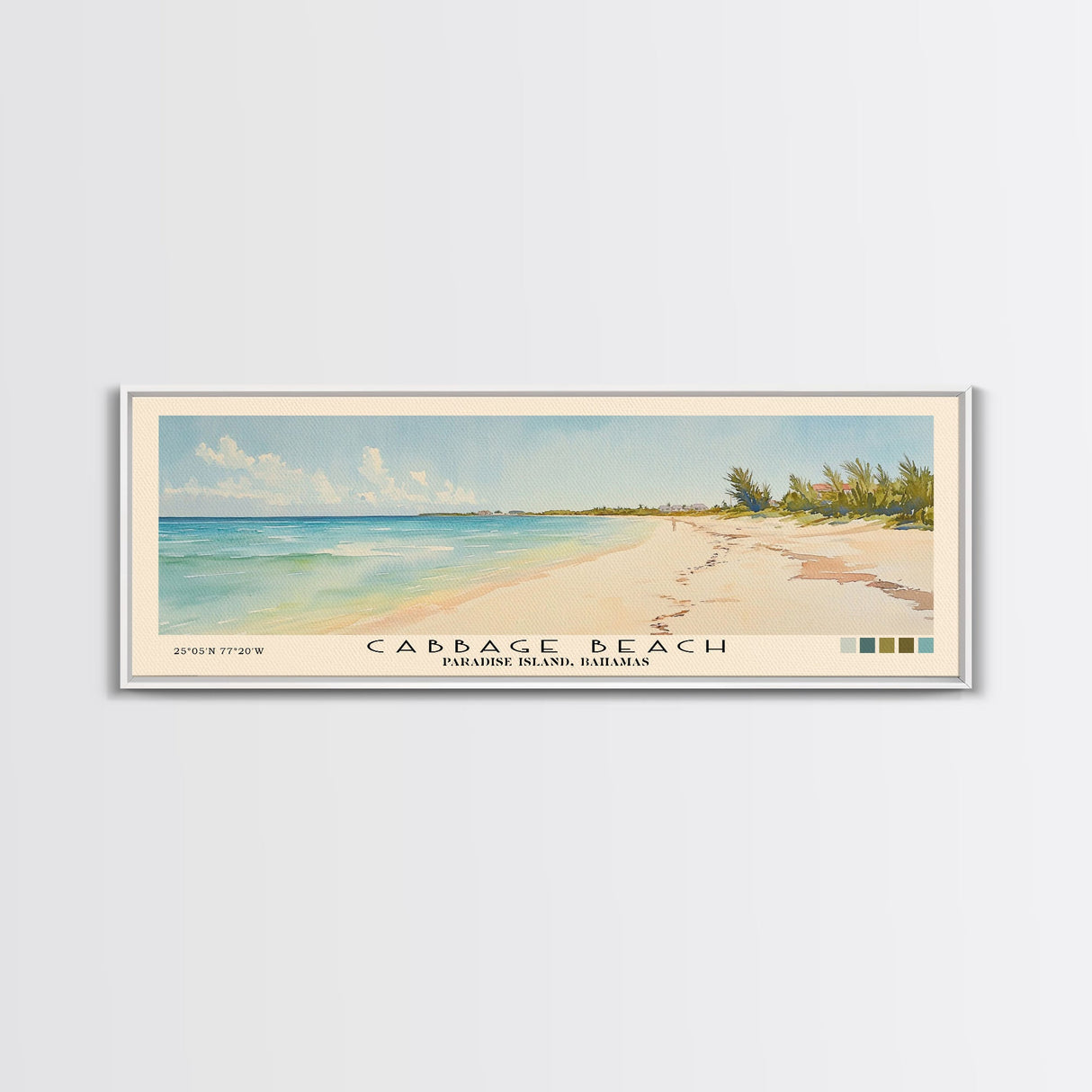 Cabbage Beach, Paradise Island, Bahamas Watercolor Beach Print, Vacation Gift, Paradise Island, Bahamas Wall Art, Framed Canvas Print, Framed Beach Painting