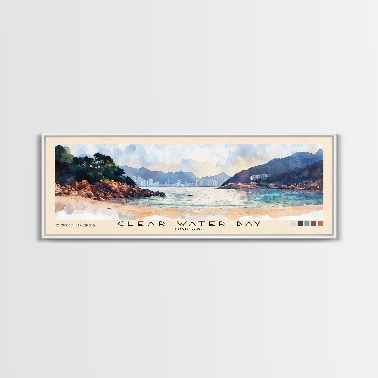 Clear Water Bay, Hong Kong Watercolor Beach Print, Vacation Gift, Hong Kong Wall Art, Framed Canvas Print, Framed Beach Painting