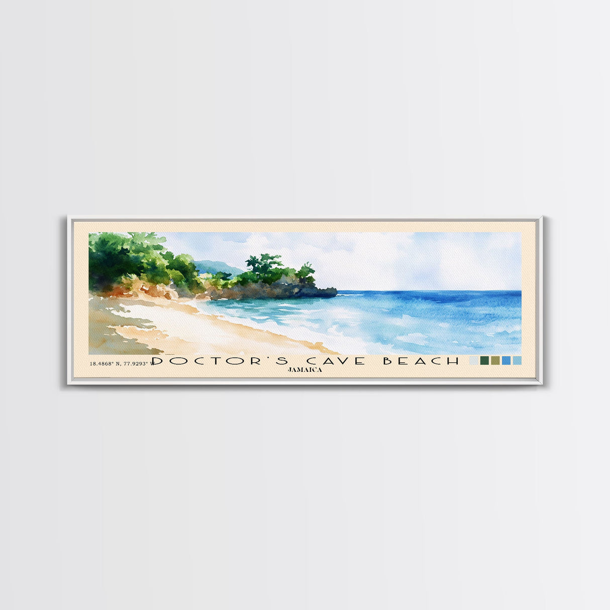 Doctor’s Cave Beach, Jamaica Watercolor Beach Print, Vacation Gift, Jamaica Wall Art, Framed Canvas Print, Framed Beach Painting