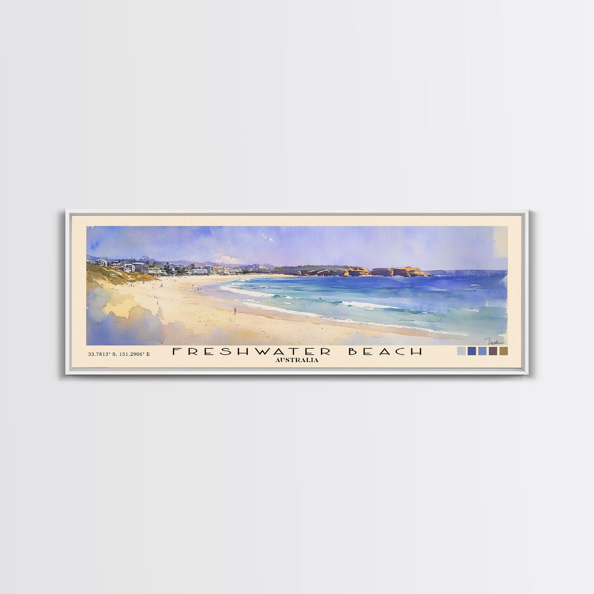 Freshwater Beach, Australia Watercolor Beach Print, Vacation Gift, Australia Wall Art, Framed Canvas Print, Framed Beach Painting