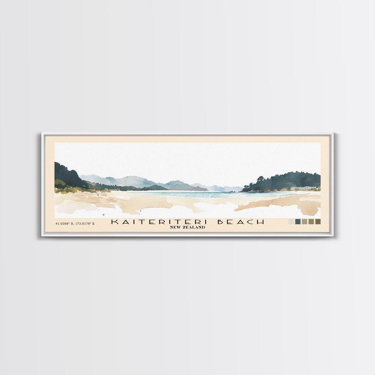 Kaiteriteri Beach, New Zealand Watercolor Beach Print, Vacation Gift, New Zealand Wall Art, Framed Canvas Print, Framed Beach Painting