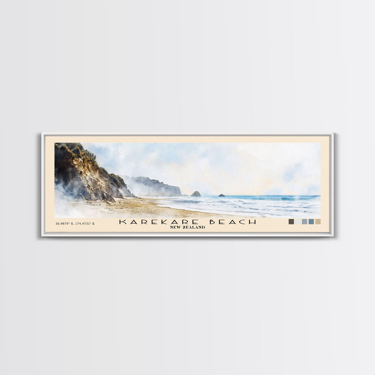 Karekare Beach, New Zealand Watercolor Beach Print, Vacation Gift, New Zealand Wall Art, Framed Canvas Print, Framed Beach Painting