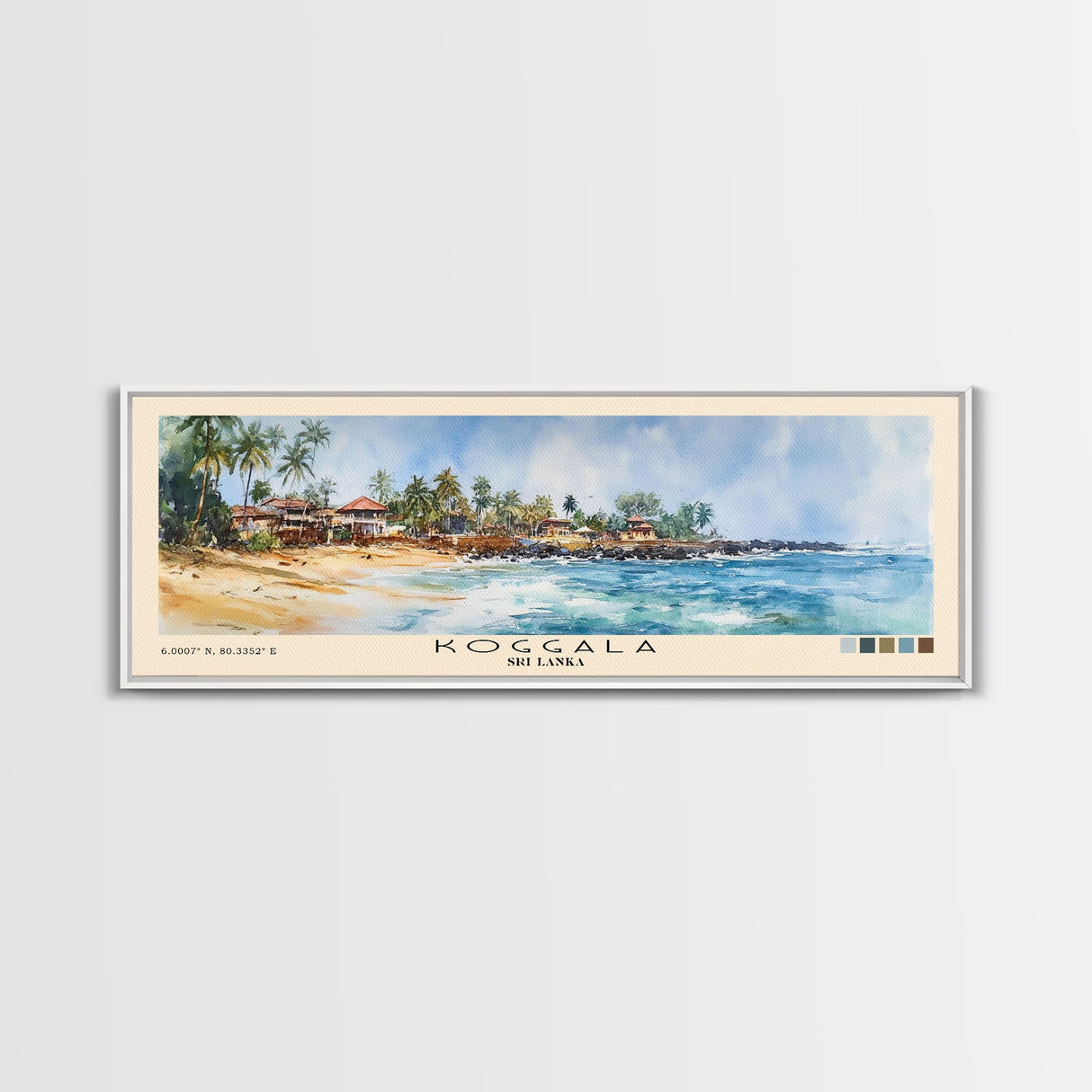 Koggala, Sri Lanka Watercolor Beach Print, Vacation Gift, Sri Lanka Wall Art, Framed Canvas Print, Framed Beach Painting