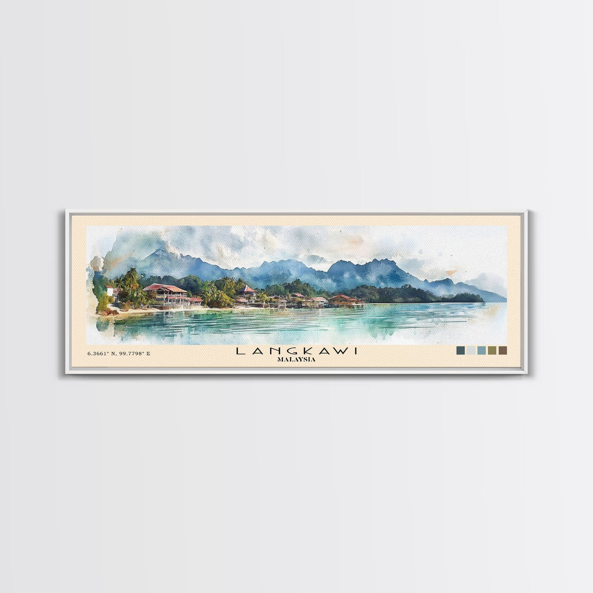 Langkawi, Malaysia Watercolor Beach Print, Vacation Gift, Malaysia Wall Art, Framed Canvas Print, Framed Beach Painting