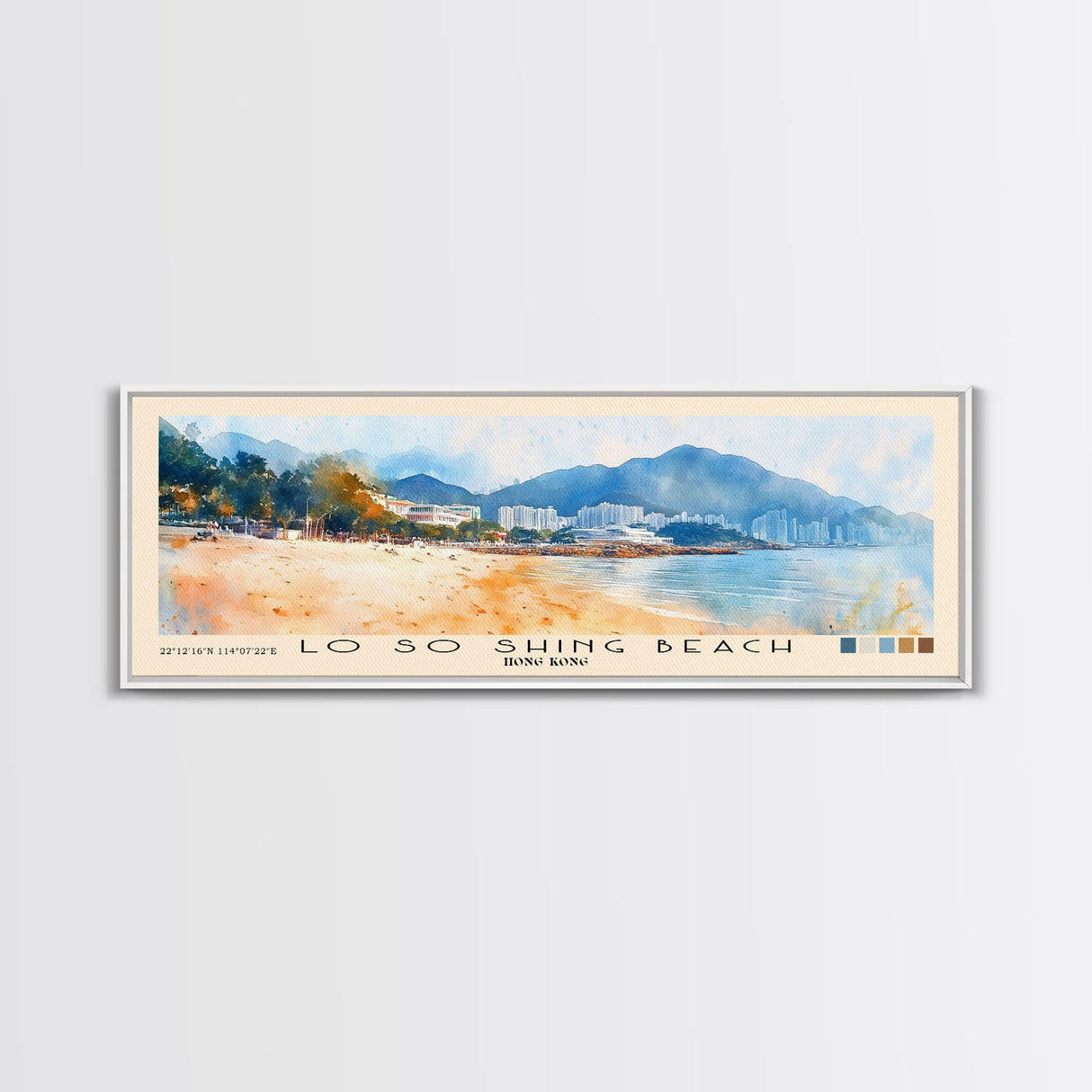 Lo So Shing Beach, Hong Kong Watercolor Beach Print, Vacation Gift, Hong Kong Wall Art, Framed Canvas Print, Framed Beach Painting