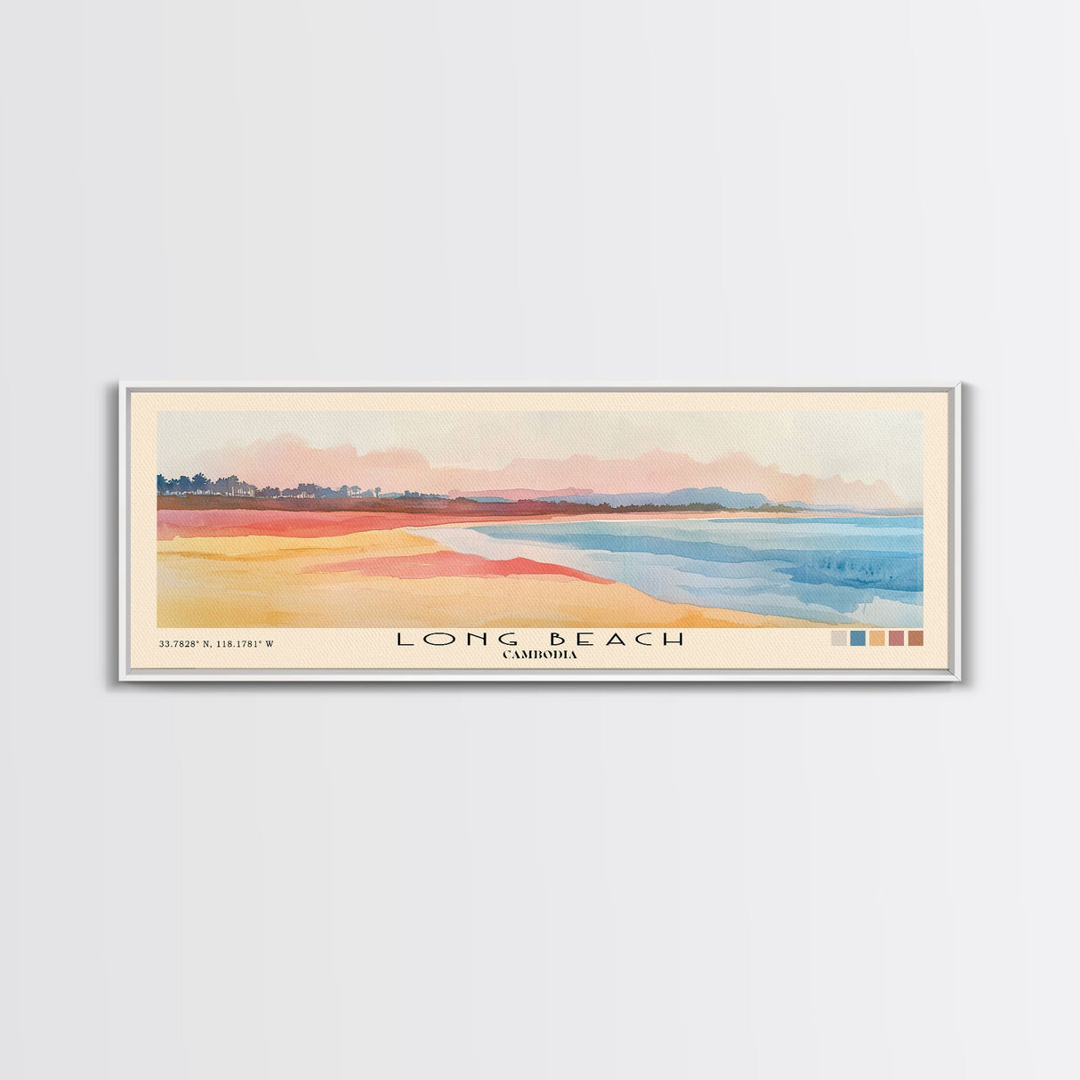 Long Beach, Cambodia Watercolor Beach Print, Vacation Gift, Cambodia Wall Art, Framed Canvas Print, Framed Beach Painting