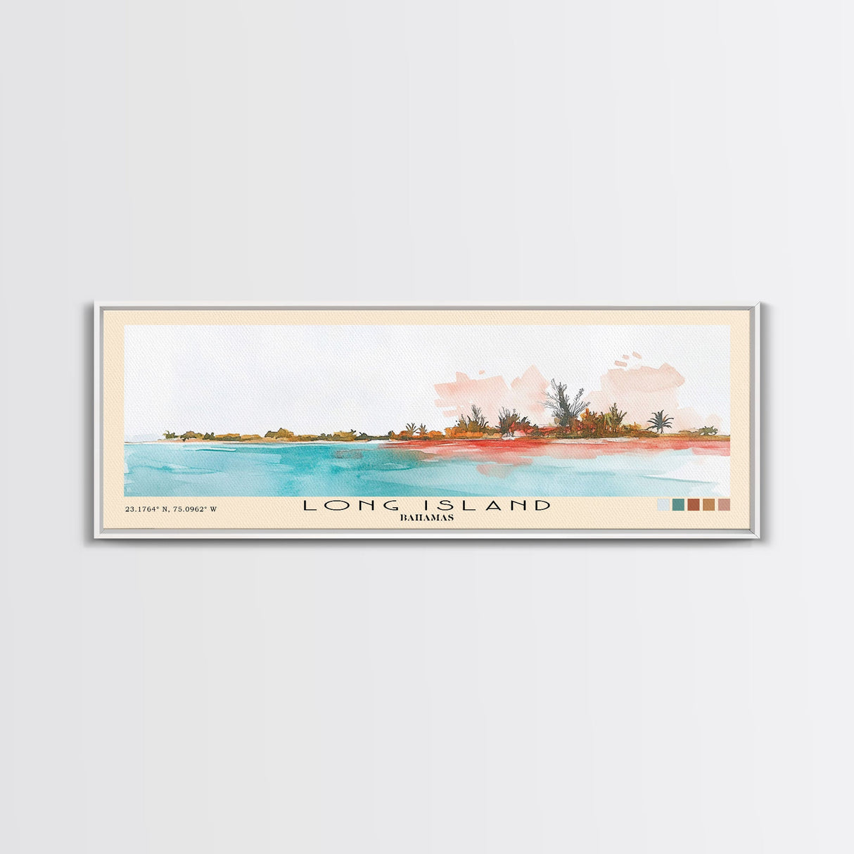 Long Island, Bahamas Watercolor Beach Print, Vacation Gift, Bahamas Wall Art, Framed Canvas Print, Framed Beach Painting