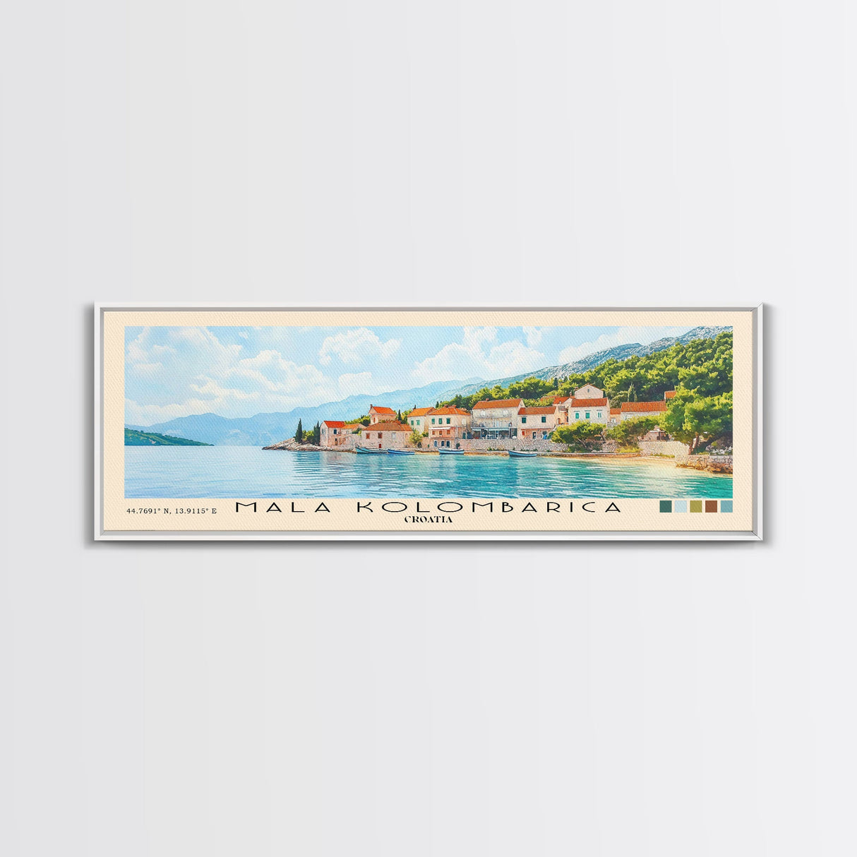 Mala Kolombarica, Croatia Watercolor Beach Print, Vacation Gift, Croatia Wall Art, Framed Canvas Print, Framed Beach Painting