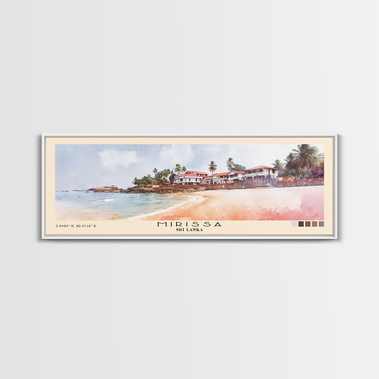 Mirissa, Sri Lanka Watercolor Beach Print, Vacation Gift, Sri Lanka Wall Art, Framed Canvas Print, Framed Beach Painting