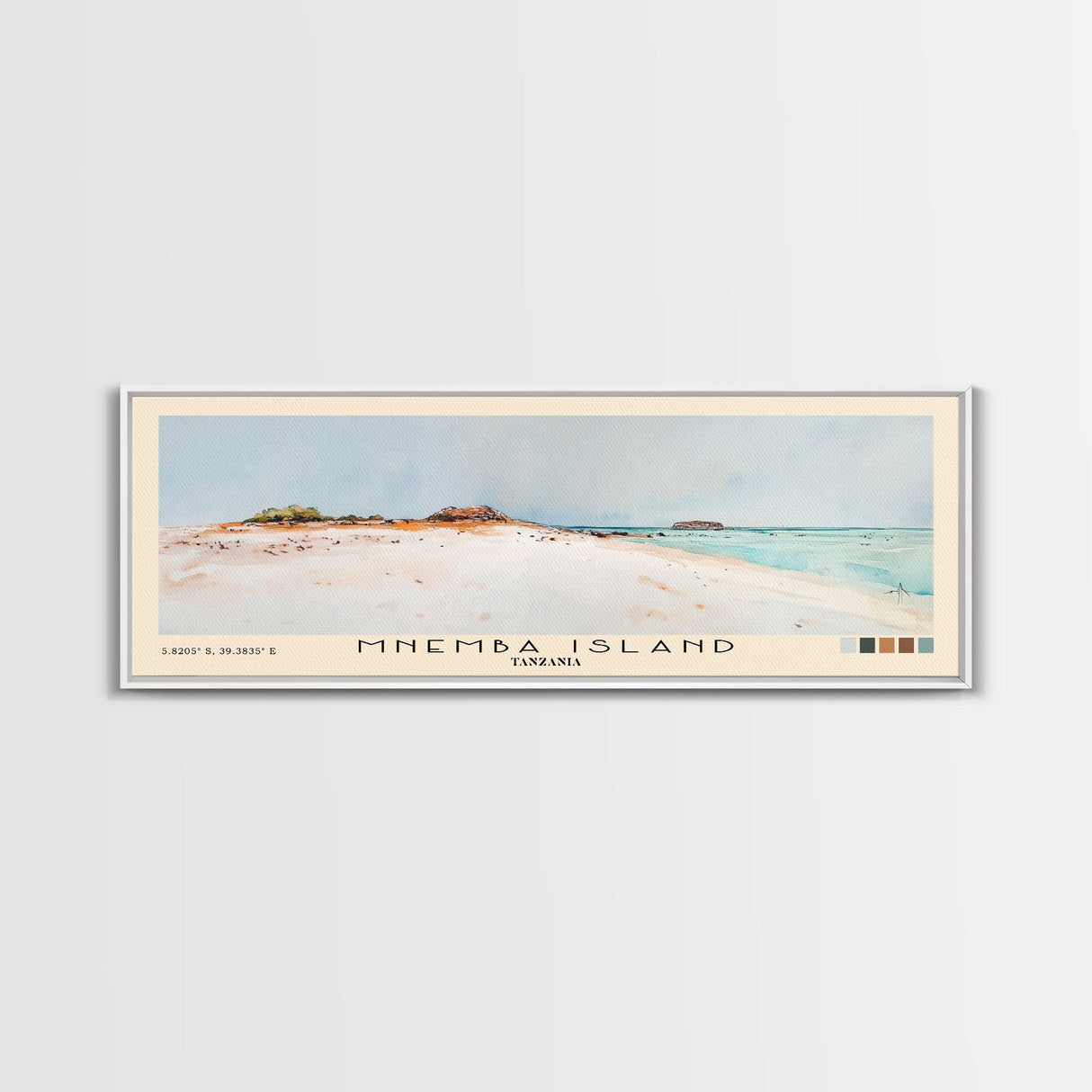 Mnemba Island, Tanzania Watercolor Beach Print, Vacation Gift, Tanzania Wall Art, Framed Canvas Print, Framed Beach Painting