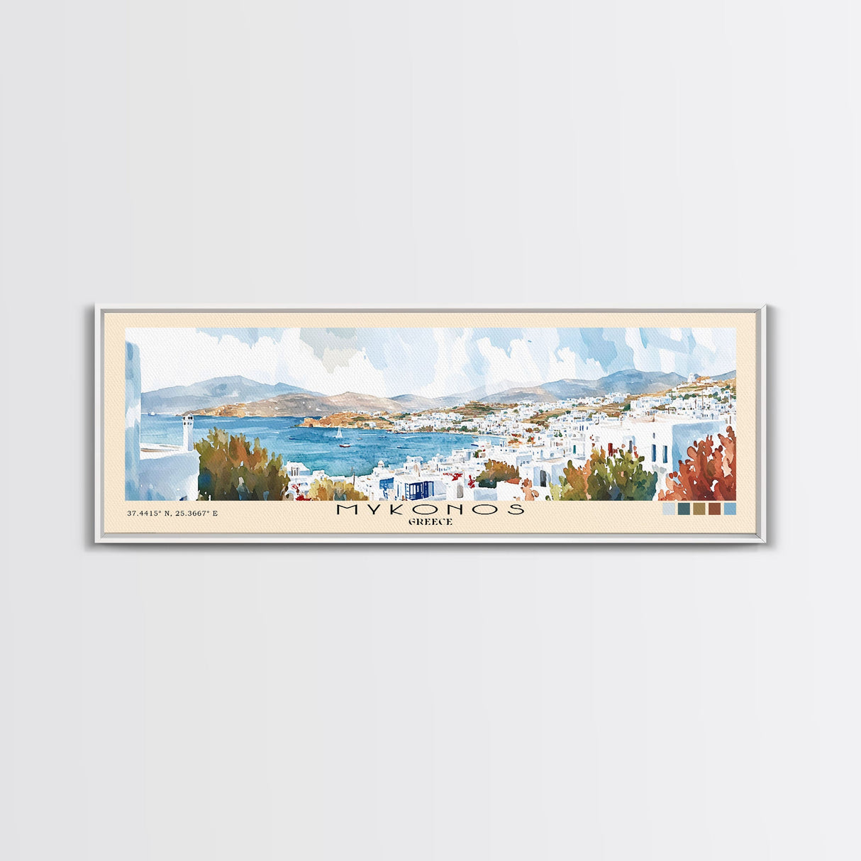 Mykonos, Greece Watercolor Beach Print, Vacation Gift, Greece Wall Art, Beach Painting, Beach Decor, Beach Painting