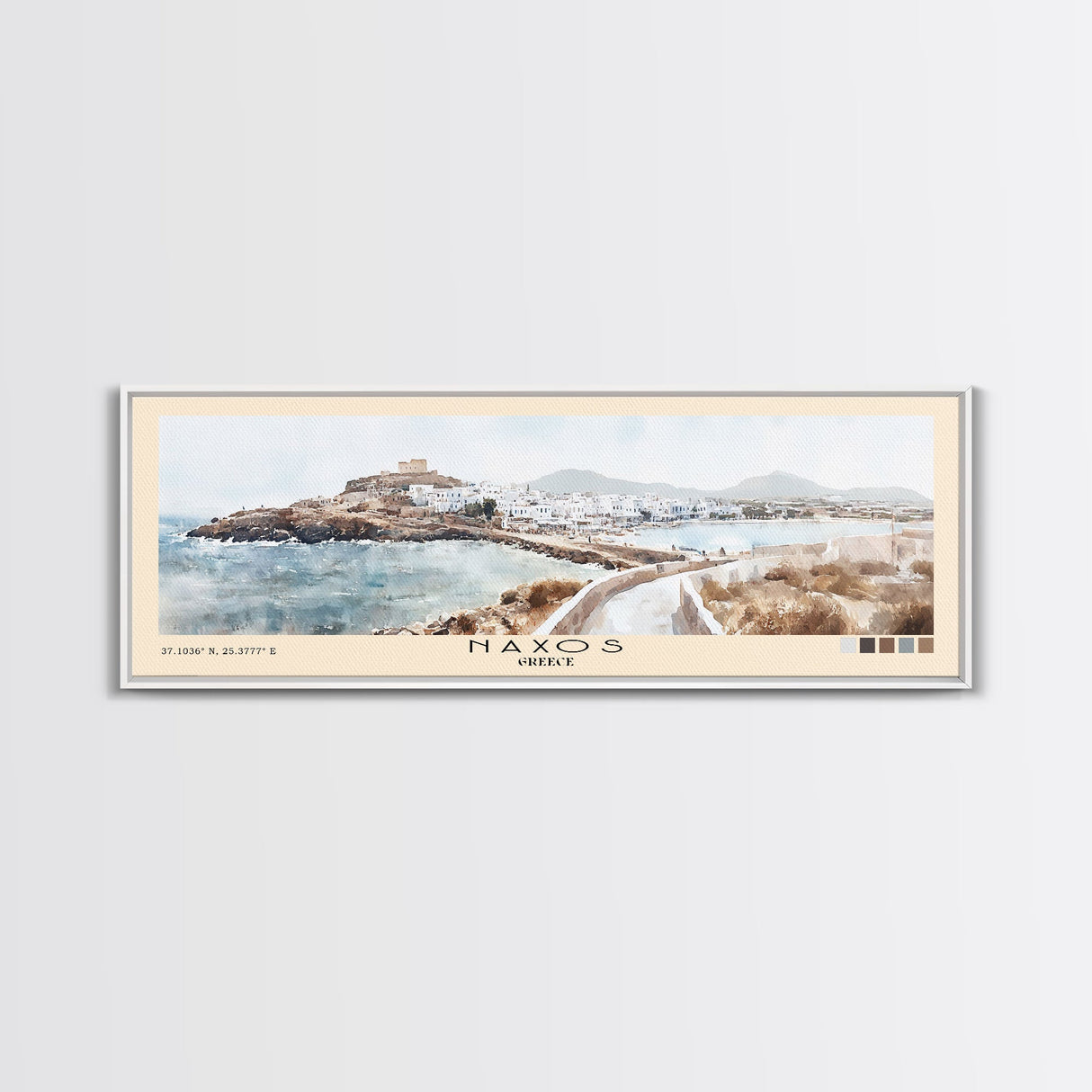 Naxos, Greece Watercolor Beach Print, Vacation Gift, Greece Wall Art, Framed Canvas Print, Framed Beach Painting