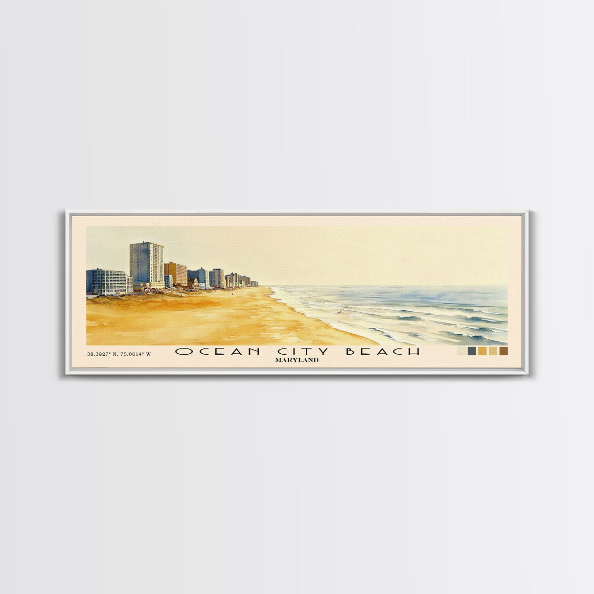 Ocean City Beach, Maryland Watercolor Beach Print, Vacation Gift, Maryland Wall Art, Framed Canvas Print, Framed Beach Painting