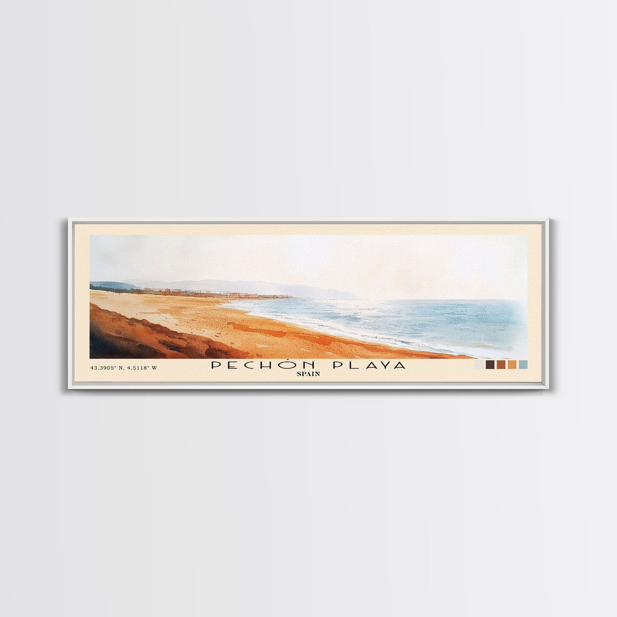 Pechón Playa, Spain Watercolor Print, Vacation Gift, Spain Wall Art, Beach Painting, Beach Decor, Large Wall Art, Wood Frame Art