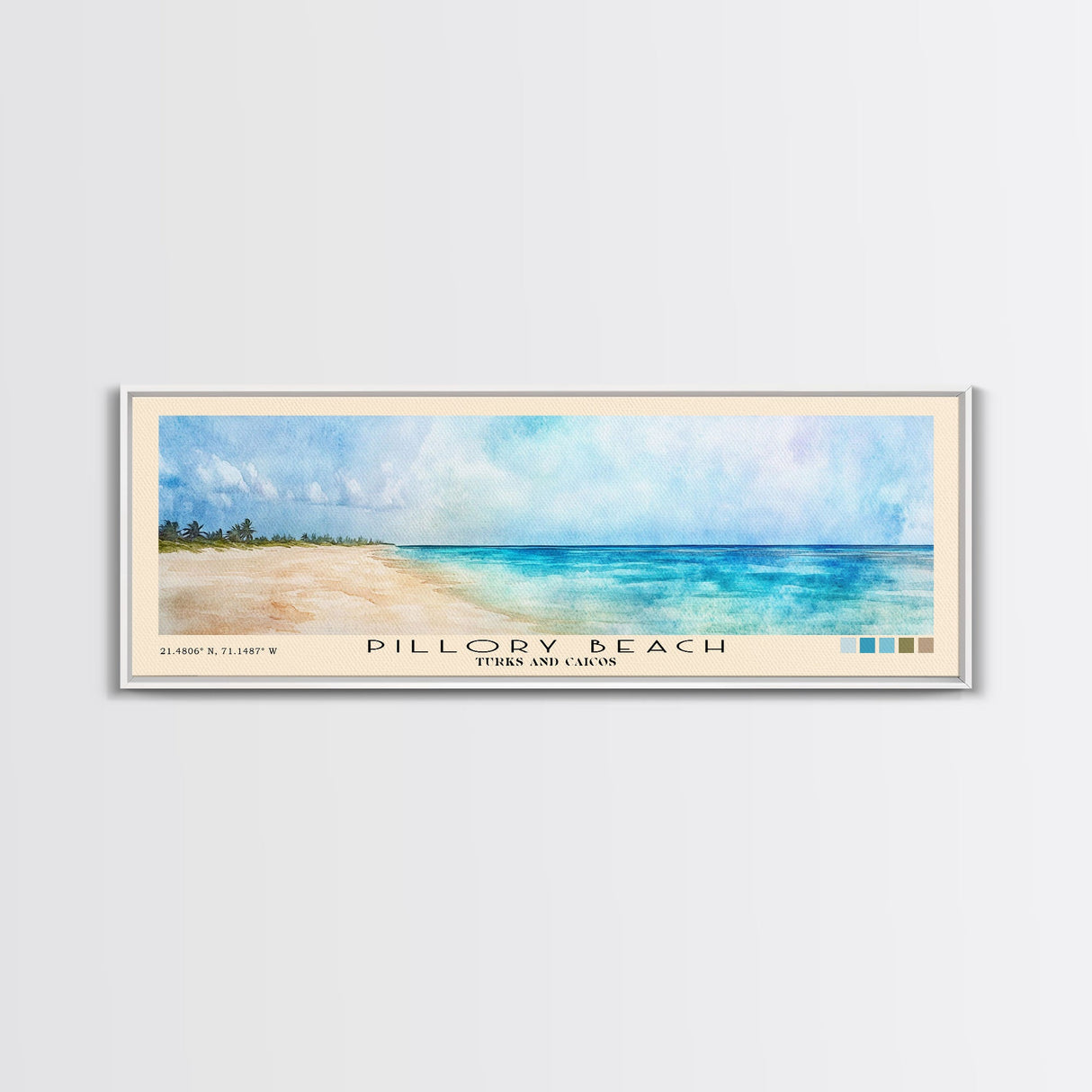 Pillory Beach, Turks and Caicos Watercolor Beach Print, Vacation Gift, Turks and Caicos Wall Art, Framed Canvas Print, Framed Beach Painting