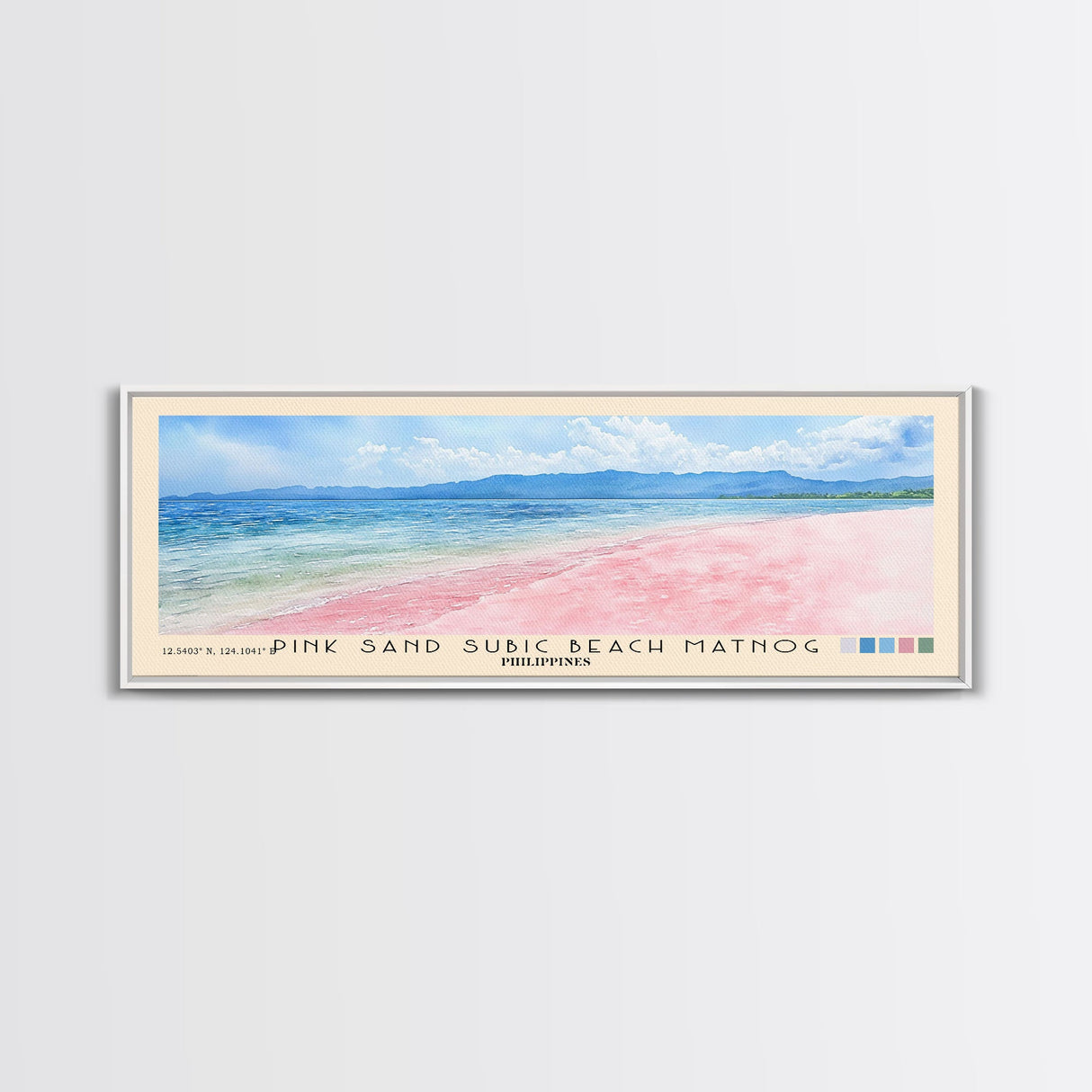 Pink sand Subic beach Matnog, Philippines Watercolor Print, Vacation Gift, Philippines Wall Art, Beach Painting, Beach Decor, Large Wall Art, Wood Frame Art