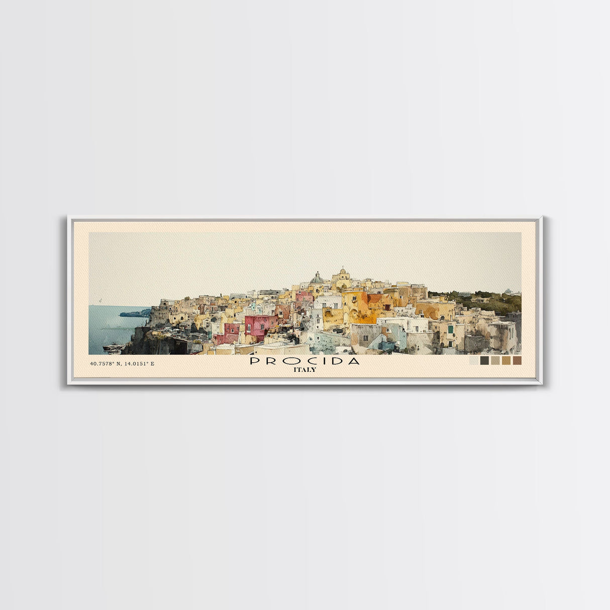 Procida, Italy Watercolor Beach Print, Vacation Gift, Italy Wall Art, Framed Canvas Print, Framed Beach Painting