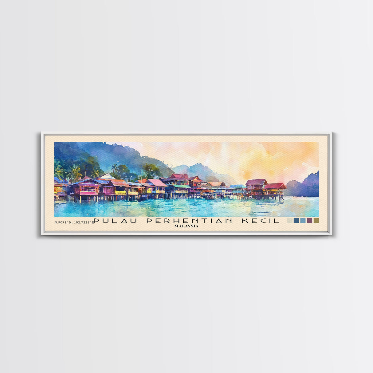 Pulau Perhentian Kecil, Malaysia Watercolor Beach Print, Vacation Gift, Malaysia Wall Art, Framed Canvas Print, Framed Beach Painting