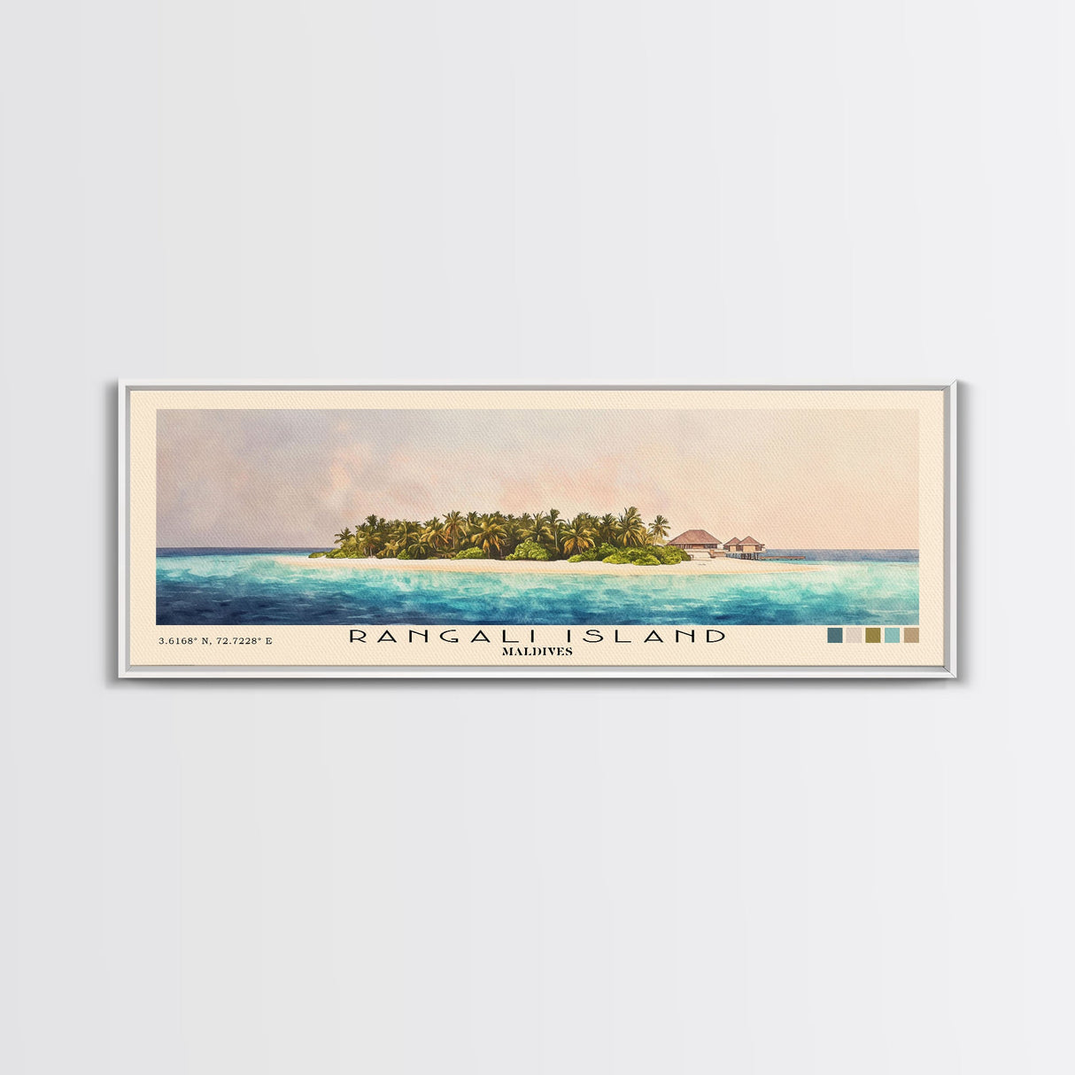 Rangali Island, Maldives Watercolor Beach Print, Vacation Gift, Maldives Wall Art, Framed Canvas Print, Framed Beach Painting