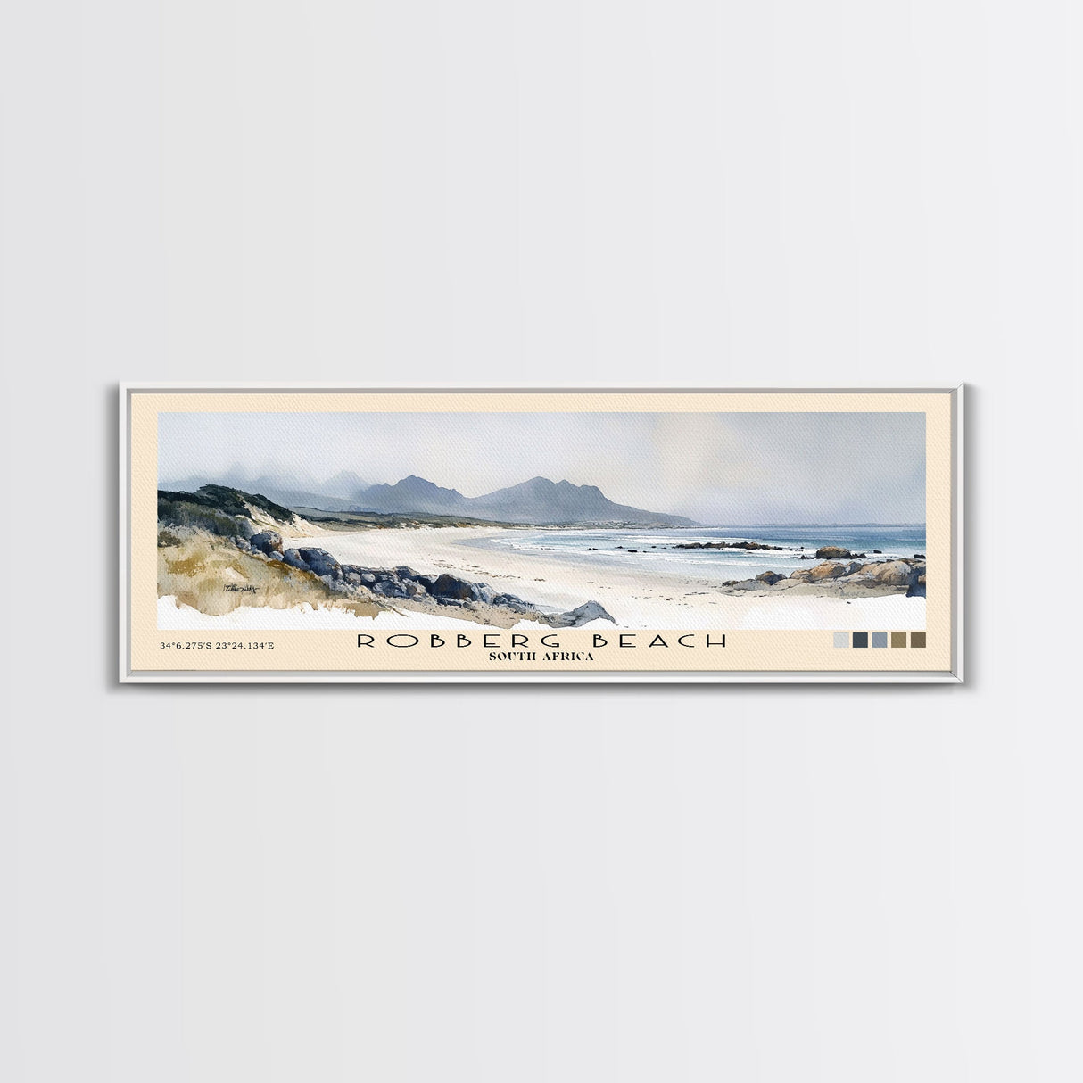 Robberg Beach, South Africa Watercolor Beach Print, Vacation Gift, South Africa Wall Art, Framed Canvas Print, Framed Beach Painting