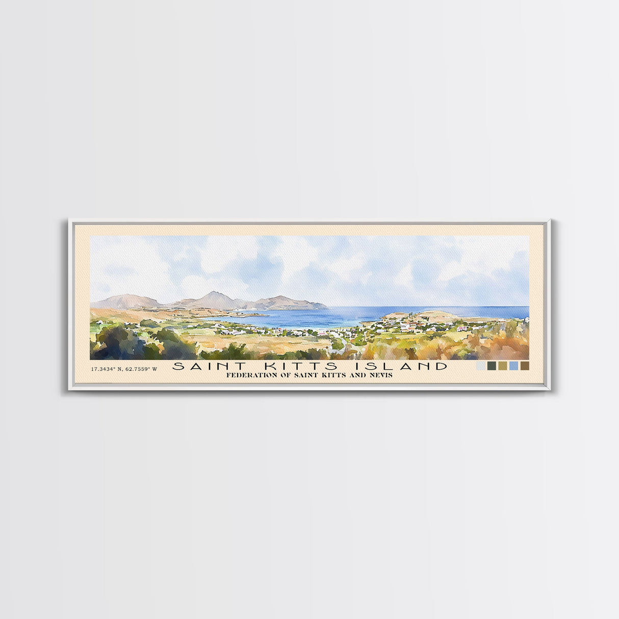 Saint Kitts Island, Federation of Saint Kitts and Nevis Watercolor Beach Print, Vacation Gift, Federation of Saint Kitts and Nevis Wall Art, Beach Painting, Beach Decor, Beach Painting