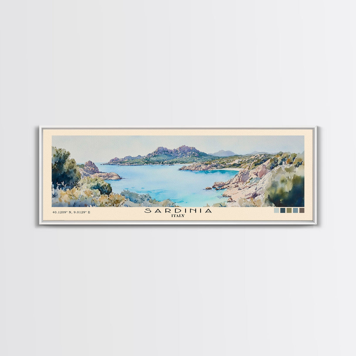 Sardinia, Italy Watercolor Beach Print, Vacation Gift, Italy Wall Art, Framed Canvas Print, Framed Beach Painting