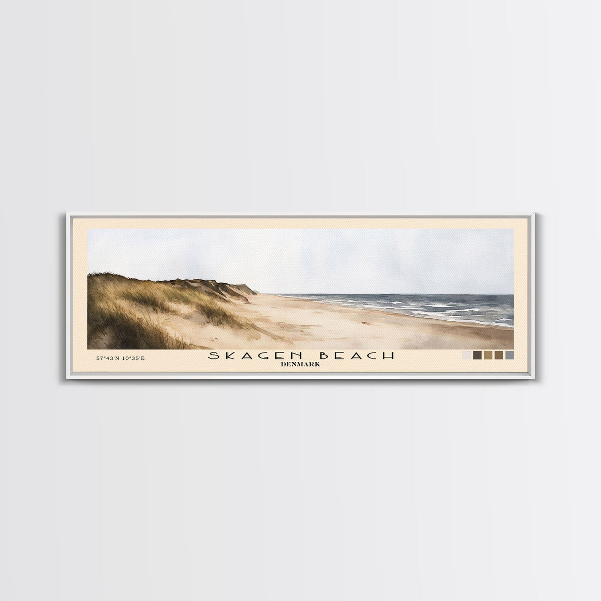 Skagen Beach, Denmark Watercolor Beach Print, Vacation Gift, Denmark Wall Art, Framed Canvas Print, Framed Beach Painting