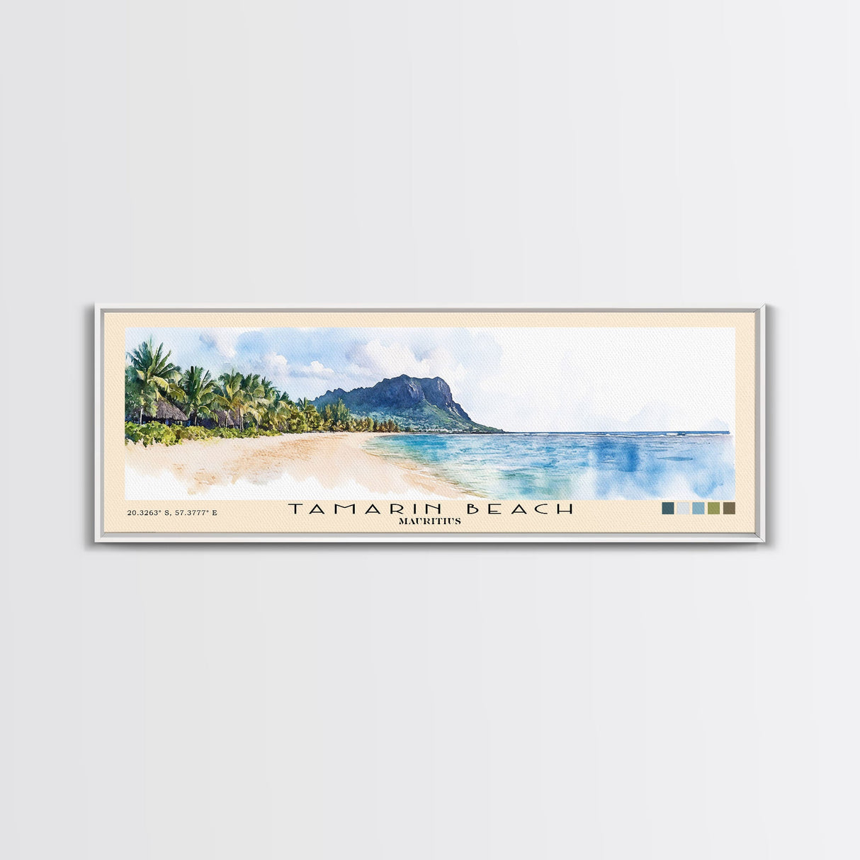 Tamarin Beach, Mauritius Watercolor Beach Print, Vacation Gift, Mauritius Wall Art, Framed Canvas Print, Framed Beach Painting