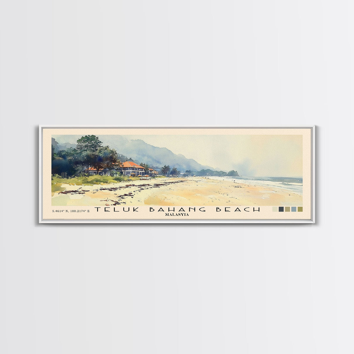 Teluk Bahang Beach, Malasyia Watercolor Print, Vacation Gift, Malasyia Wall Art, Beach Painting, Beach Decor, Large Wall Art, Wood Frame Art