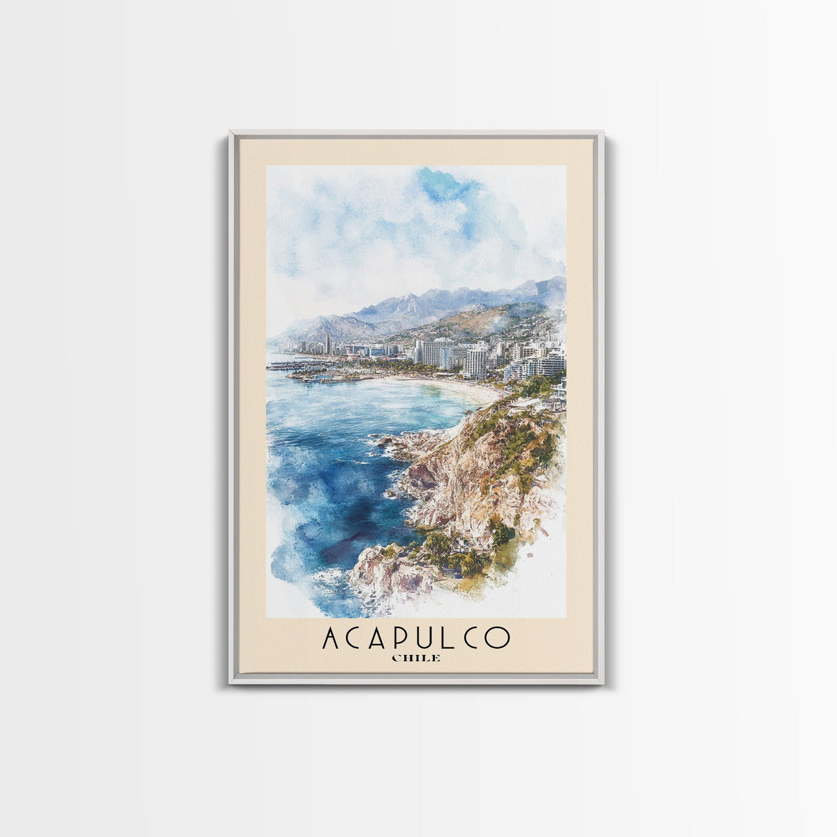 Acapulco, Chile Watercolor Beach Print, Vacation Gift, Chile Wall Art, Beach Painting, Beach Decor, Beach Painting